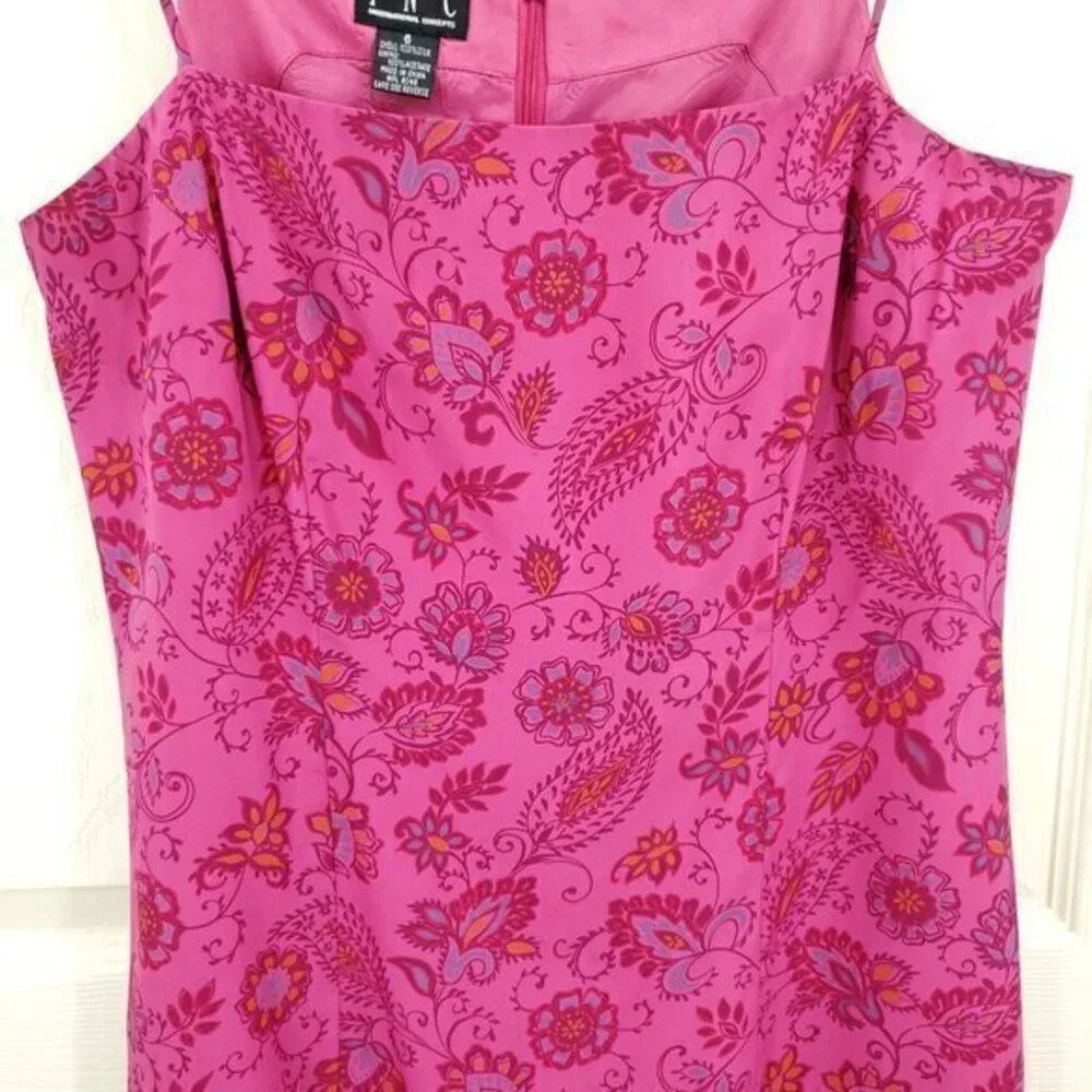 VTG 90s/early 2000s INC Silk Straight Neck Mini Sheath Dress 6 Pink Paisley
